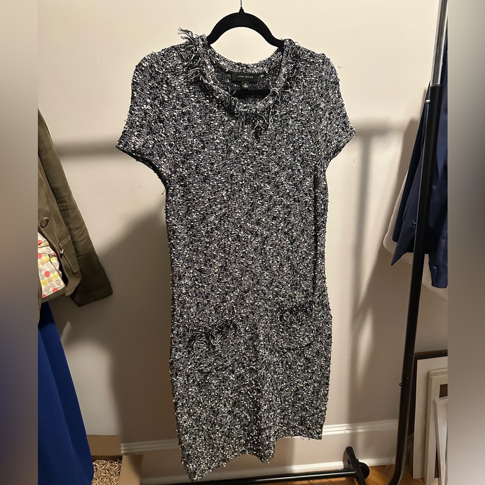 Ann Taylor Black and White Stretch Tweed Dress